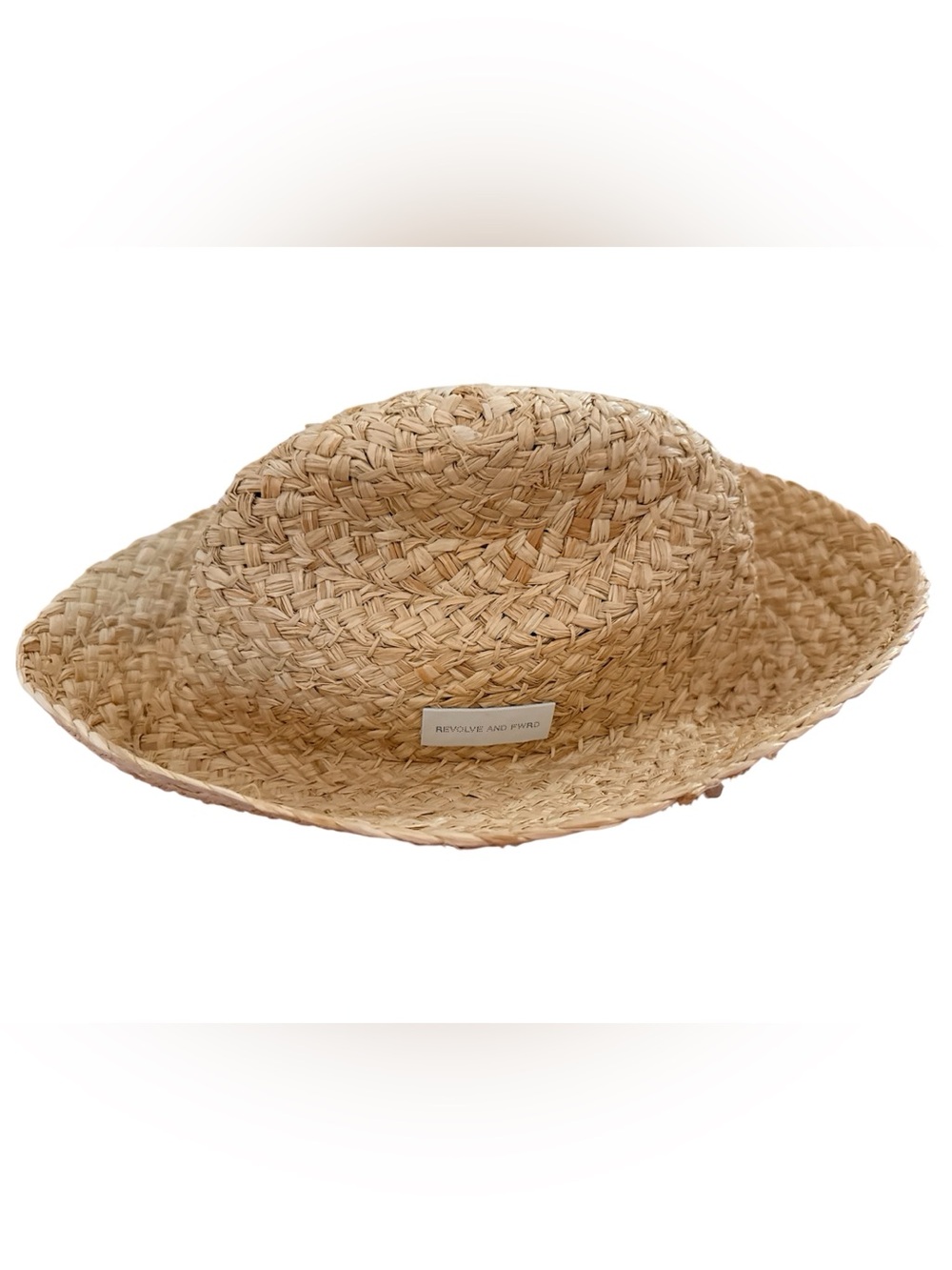 Revolve and Fwrd Raffia Straw Hat with Ribbon Chin Tie Strap